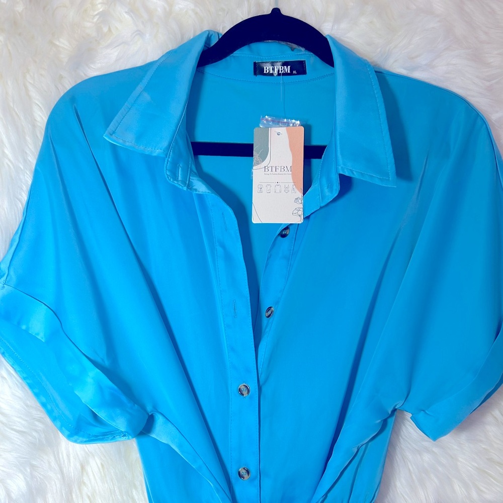 Elegant Satin Ruched Shirt Dress - Picture 9 of 12